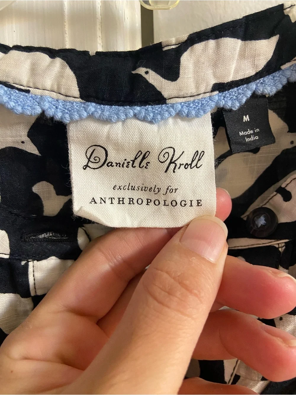 Anthropologie Danielle Kroll Bird Print Button Up Blouse Top Medium